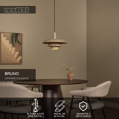 Lucide BRUNO - Lámpara colgante - Ø 38 cm - 1xE27 - Taupe | Essential